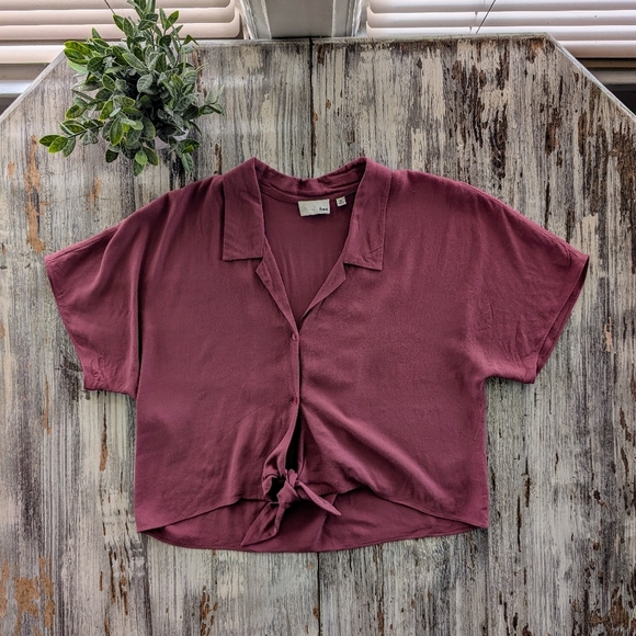 Aritzia Wilfred Free Tie Front Blouse Dusty Rose Women's Medium - Picture 2 of 6